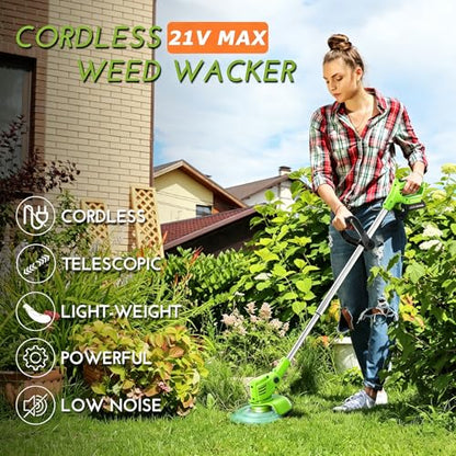 Electric Weed Wacker Cordless, with 2 Battery 26 Pcs Blades Charger - color: Green