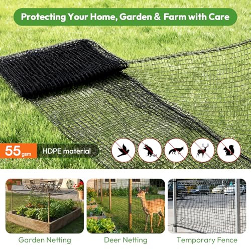 Deer Fence for Garden 4ftx50ft, Plastic Mesh Garden Fencing with Pre-Strung Reinforced Edge, Durable Temporary Fencing, Animal Barrier Fence, Ideal Safe Netting for Poultry, Fruit & Plant Protection - size: 4ft X 50ft