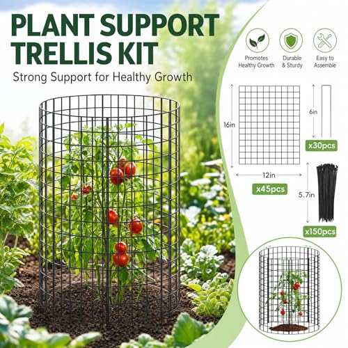 15 Packs Plant Protectors from Animals, 45Pcs 12"x 16" Large Metal Wire Mesh Garden Plant Cages for Outdoor Gardening, Chicken Wire Cloche Plant Cages for Rabbits with Zip Ties & Stakes(Black) - color: Black-15Pack-16"x 12"