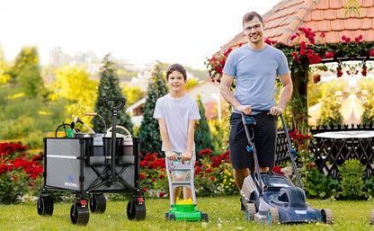 ROSONG Collapsible Wagon Cart with Wheels, Grey with Cover, 120L - color: Grey With Cover, size: 120L