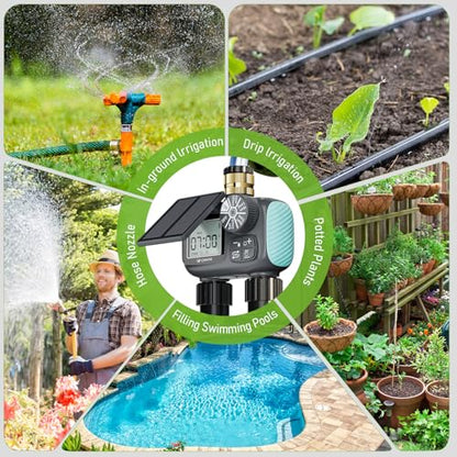 2 Zone Solar Water Timer, Hose Timer with Solar Charging