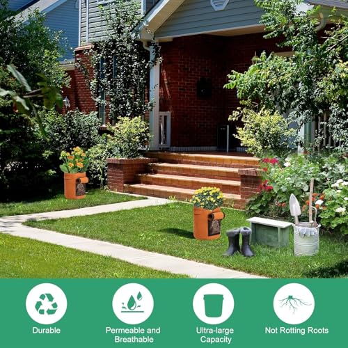 5-Pack 7 Gallon Grow Bags with Harvest Window 300g Thickened Nonwoven Fabric Heavy Duty Plant Pots for Vegetables, Potato, Tomatoes Carrots Gardening Containers with Handles Orange