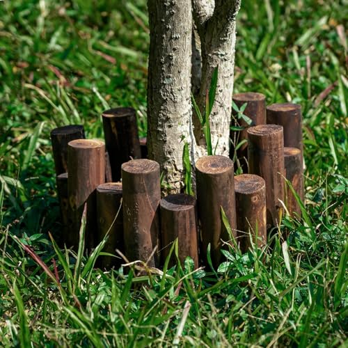 Wood Garden Edging, Natural Wooden Solid Log Fence Border Decorative for Flower Bed Barriers and Landscape Fencing, 6.9 in H x 3.0 ft L, 1.9 in Diameter (2PACK)