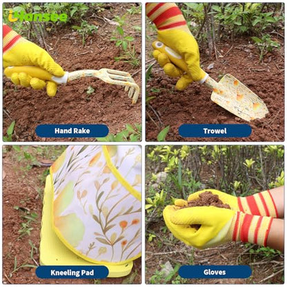 Yellow Garden Tools Set 10 Pieces, Gardening Gifts for Women - color: yellow