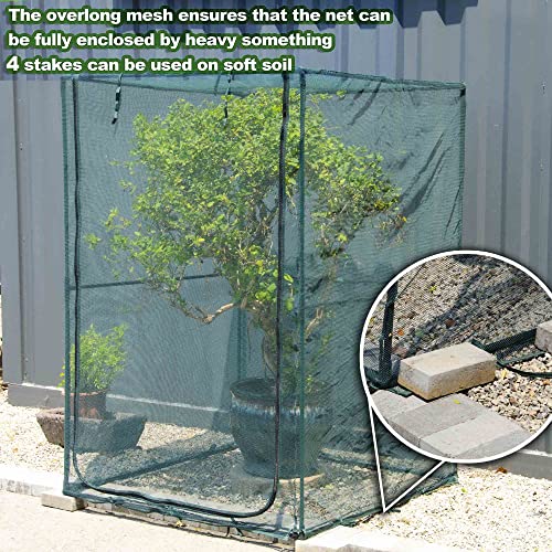 Portable 4'x4' Large 6FT Tall Plant Netting Cover Crop Cages Pest Guard Cover for Vegetables and Fruits Plant Durable Gardening Net with 4 Stakes - style: 49*49*72.8inches Square Net