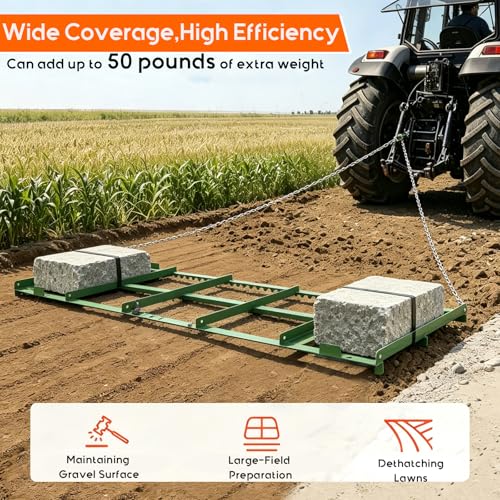 Drag Harrow, 6 ft Heavy Duty Tow Behind Drag Harrow w/ Tine Toothed Structure, Driveway Grader Landscape Rake for ATV, UTV, Tractor, Mower Tow Behind Yard Lawn Leveling Tool
