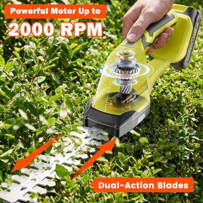 20V Hedge Trimmer Cordless with 2 Battery and Charger, 2 in 1 Bush Trimmer