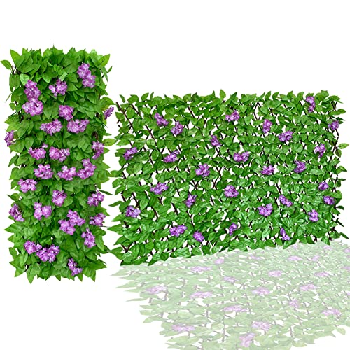 86 York Expandable Fence Privacy Screen Faux Ivy Decorative for Outdoor Garden Wall Patio Balcony, Artificial Hedge Lattice Fencing(Single Sided Leaves) (4, Hydrangea-Purple) - color: Hydrangea-Purple