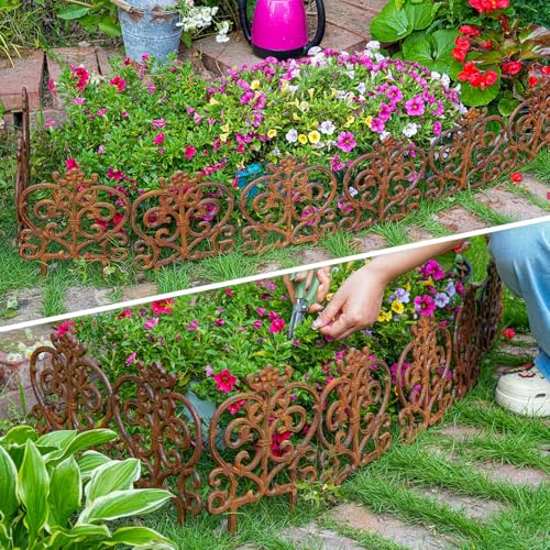 Sungmor Cast Iron Garden Edging, 11.8 Inches Tall 4 Pack Full Rusted - color: Full Rusted - 11.8inch Tall