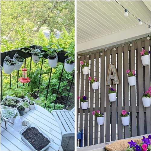 MOUYAT 6 Pcs Plastic Self Watering Hanging Planters, 7 Inch White Wall Mounted Flower Pots with Hooks and Cotton Ropes, Lazy Flower Pots for Outdoor Indoor Plants - size: 7 Inch 6 PCS