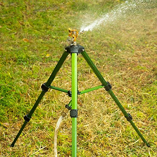 Hourleey Impact Sprinkler on Tripod Base, 2 Pack Heavy Duty Sprinklers for Lawn Yard Garden, 0-360 Degree Large Area Coverage, 3/4 Inch Connector Extension Legs Flip Locks with Brass Head - size: 2 Pack