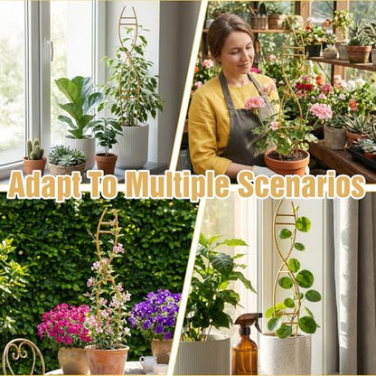 4 Pcs Glod Indoor Plant Trellis for Potted Plants - Durable Metal Climbing Trellis with Unique DNA Spiral Design for Vining Plants, Easy Installation for Indoor & Outdoor Use
