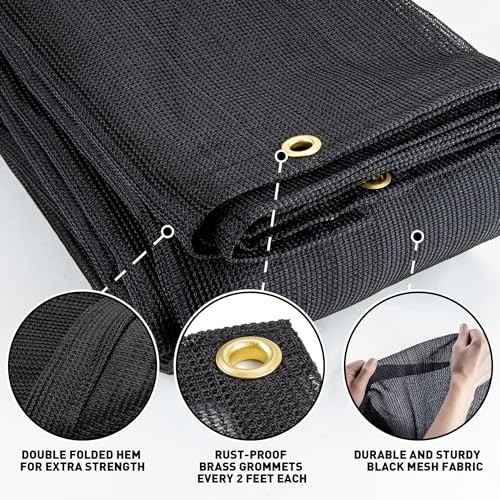 CARTMAN Finished Size 12x24 Feet Heavy Duty Mesh Tarp with Grommets, 70% Black Shade Cloth, Multipurpose Protective Cover with Air Flow for Plant, Greenhouse, Patio, Chicken Coop, Barn Kennel - size: 12'x24'