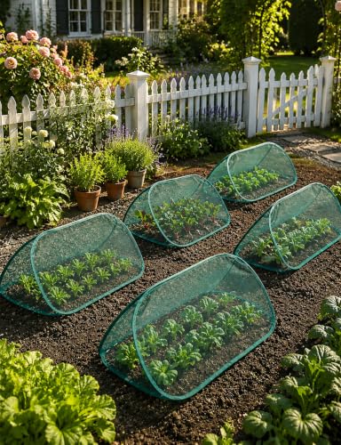 4 Pcs Pop Up Garden Mesh Plant Cover, 39" x 15" x 15" Foldable Plant Protector Net Cage for Raised Beds, Vegetables, Fruits and Seedlings, Bird Insect Animal Barrier Garden Row Cover,with 24 Stakes