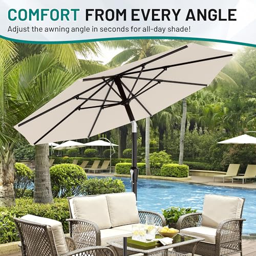 AreShark 9FT Outdoor Patio Umbrella with Tilt and Crank, Cream-white - color: Cream White, size: 9ft