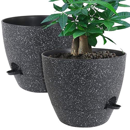UOUZ 12inch 2Pack Large Self Watering Planters, Plastic Plant Pots with 60oZ Removable Deep Reservoir and Multi Mesh Drainage Holes for Indoor Outdoor Garden Plants and Flowers, Black Speckles - color: Black Speckles