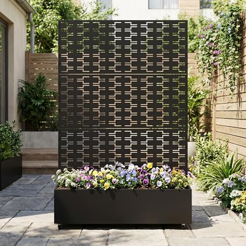 Metal Raised Garden Bed with Trellis and Wheels, 71"x47"x16" (Black-Brick) - color: Black-brick, size: 71"x47"x16"