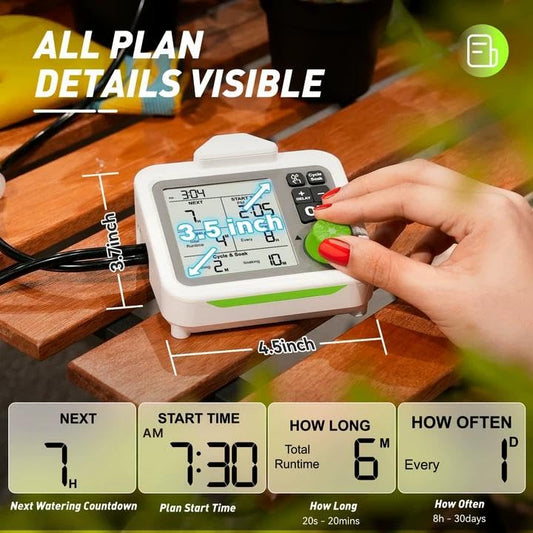 RAINPOINT Large Display Automatic Plant Waterer Indoor for Pot Plant,Cycle & Soak Mode Vacation Self Watering Drip Irrigation System Device Kit Herb Garden Greenhouse Grow Tent Water 10-15 Plants - color: White