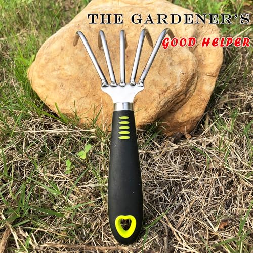 Garden Rake 5-Claw Landscape Dethatcher Thatching Beach Combing Rake for Digging Clam Shell Defoliation Hoe Garden Tool for Loosen The Soil (Green) - color: Green