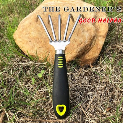 Garden Rake 5-Claw Landscape Dethatcher Thatching Beach Combing Rake for Digging Clam Shell Defoliation Hoe Garden Tool for Loosen The Soil (Green) - color: Green
