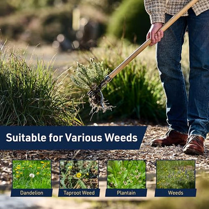 Stand Up Weed Puller Tool with Long Handle - 45.6” Ergonomic Weeder Puller - Cast Steel and Bamboo Weed Remover for Weeding Without Bending or Kneeling - Garden Tools for Gardening by Garret Wade