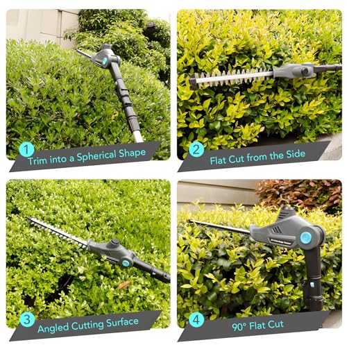 20V Cordless Telescopic Pole Hedge Trimmer Long Reach Extendable Hedge Cutter - 1x 2.0AH Battery, Shoulder Strap, Fast Charger - for Hedges, Branches
