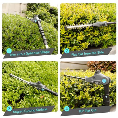 20V Cordless Telescopic Pole Hedge Trimmer Long Reach Extendable Hedge Cutter - 1x 2.0AH Battery, Shoulder Strap, Fast Charger - for Hedges, Branches