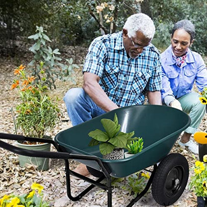 2-Wheeled Garden Wheelbarrow, Heavy Duty Garden Cart, Easy Loading and Dumping Utility Wagon for Outdoor Lawn Yard Farm Ranch, Green - color: Green