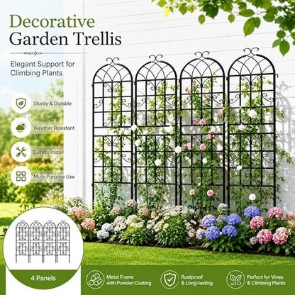 4-Pack 71" Black Metal Garden Trellises with Butterfly Design - color: 4 Pack 71"- Butterfly Scrollwork