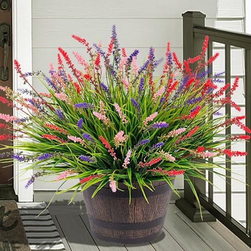 Ammyoo Artificial Plants Fake Monkey Grass for Outdoor Porch Decorations - color: Red Pueple Pink, size: 12 Pcs