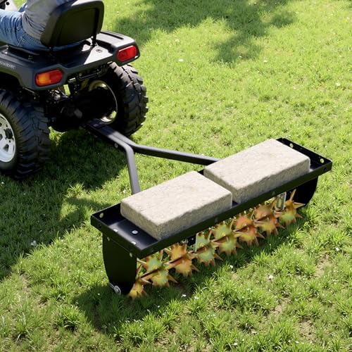 VEVOR Tow Behind Plug Aerator, 32 in Lawn Spike Aerator with Universal Hitch, Heavy Duty & Rust-Resistant, Pull Behind Spike Aerator Tool with Folded Edge Tray, for Farmland & Garden Tractors - style: Spike Aerator (32in)