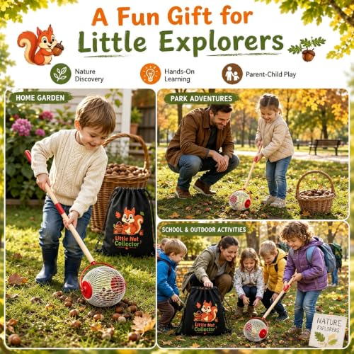 Nut Gatherer for Kids, Acorn Picker Upper Roller with Storage Bag