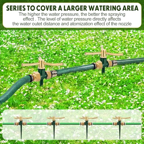 6 Pack Metal Lawn Sprinklers for Yard with Brass Nozzle & Aluminum Alloy Spike Base, Adjustable Automatic Garden Water Sprinkler System with Screen Gasket for Yard Lawn Greenhouse(Green) - color: Green