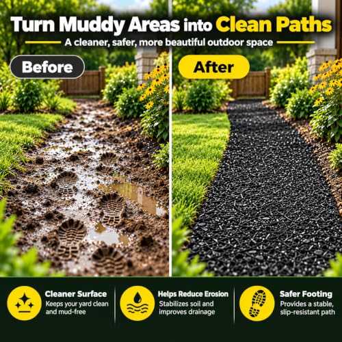 Rubber Mulch Mat 72"x24" Recycled Weed Barrier for Garden Paths