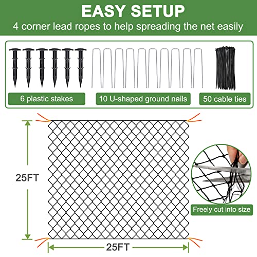 DQS Bird Netting for Garden 25x25ft, 1" Mesh Poultry Net for Chicken Coop - size: 1", 25' x25'