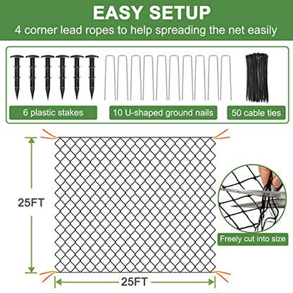 DQS Bird Netting for Garden 25x25ft, 1" Mesh Poultry Net for Chicken Coop - size: 1", 25' x25'