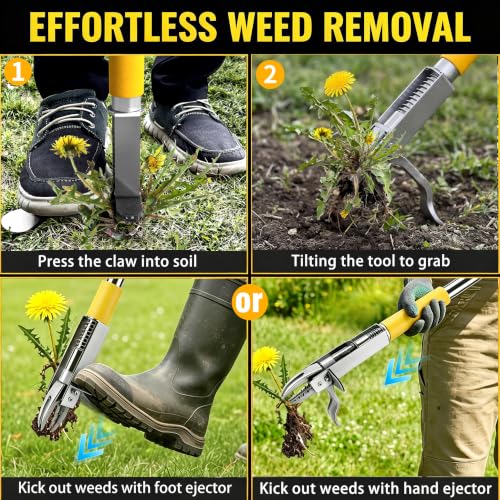 Stand Up Weed Puller Tool, Dual Eject, 4-Claw, 48" Long Handle