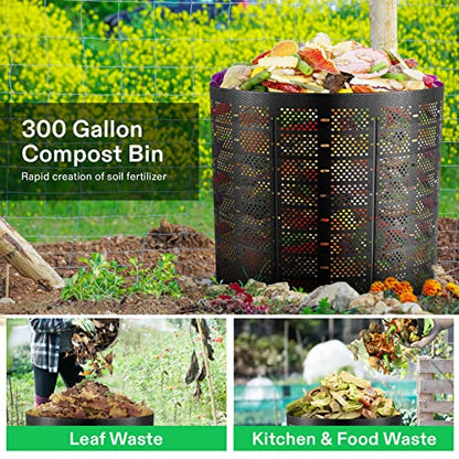VIVOSUN 300 Gallon Outdoor Compost Bin, Expandable Composter, Easy to Setup & Large Capacity for Backyard, Lawn (Black with Gloves) - size: 300 Gallon