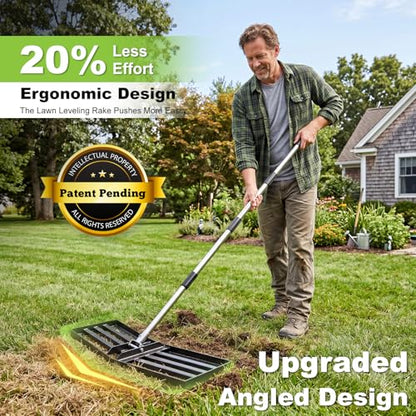 36" x 10" Lawn Leveling Rake, Angled Design Yard Leveler Rake - size: 36 Inch