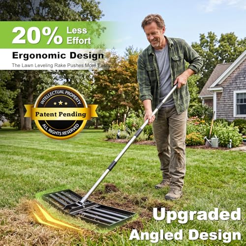 36" x 10" Lawn Leveling Rake, Angled Design Yard Leveler Rake - size: 36 Inch