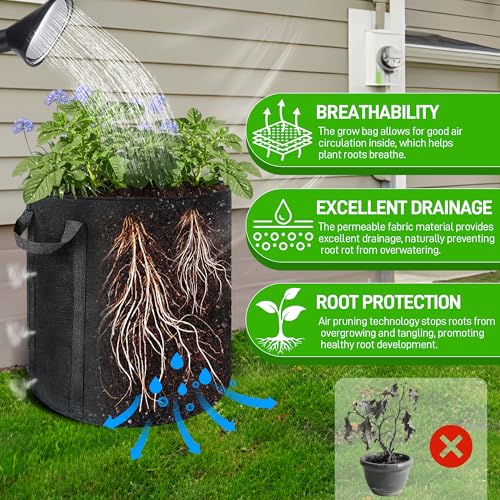 8 Pcs 15 Gallon Potato Grow Bags with Harvest & Visible Windows, Thickened Nonwoven Fabric Potato Planter,Potato Growing Containers with Sturdy Handles, Potato Bags for Growing Potatoes Vegetables - size: 8 Pack / 15 Gallon
