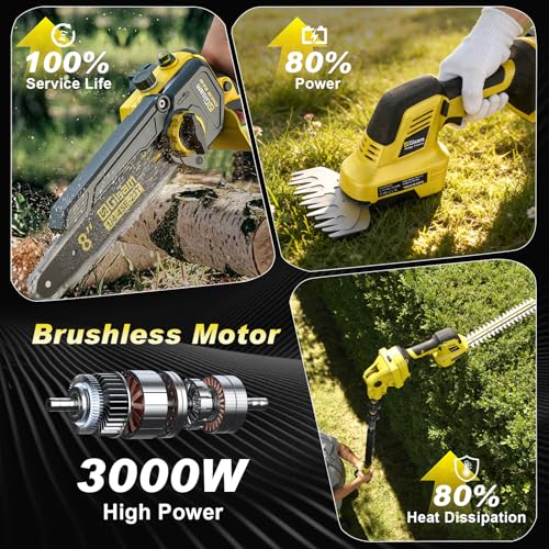 6-in-1 Cordless Pole Saw & Hedge Trimmer Combo & Grass Shear with Extension Pole Garden Tool with 2 * 4.0Ah Battery,180°Adjustable Angle,16Ft Reach,for Shrubs Pruning