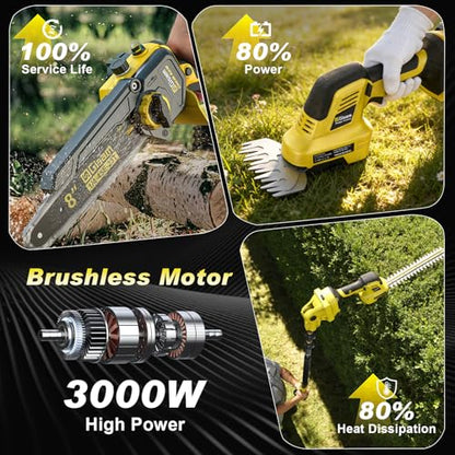 6-in-1 Cordless Pole Saw & Hedge Trimmer Combo & Grass Shear with Extension Pole Garden Tool with 2 * 4.0Ah Battery,180°Adjustable Angle,16Ft Reach,for Shrubs Pruning