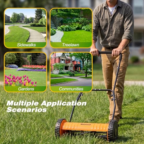 Walensee 14-Inch Manual Lawn Mower, 5-Blade Push Reel, 4 Heights - size: 14-Inch No Catcher