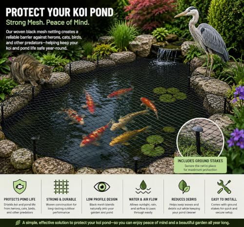 1ABOVE Pond Protection Kit With 6 pegs| Koi Pond Netting Kit Black Heavy Duty Woven Fine Mesh Net Cover for Leaves| Bird Protection Net| Leaf Net| Bird Repellent Net| Pond Cover Net (1, 3x4M)