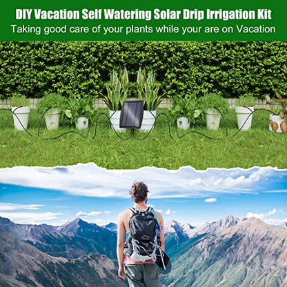 Solar Automatic Drip Irrigation Kit System, JIYANG Solar Powered Auto Easy DIY Watering Device Supported Pots Plants, 12 Timing Modes with Anti-Siphoning Device (Supported 20-30 Pots, 12Timing Modes) - size: 20 Pot-Drip Irrigation