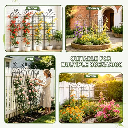 YOBAZAN 72x80in Rustic Iron Arch Decoration Garden Trellis with Black Metal Coating – Perfect for Supporting Climbing Plants Outdoor, Roses, Vines, Flowers, and Vegetables. - style: 4 Pack