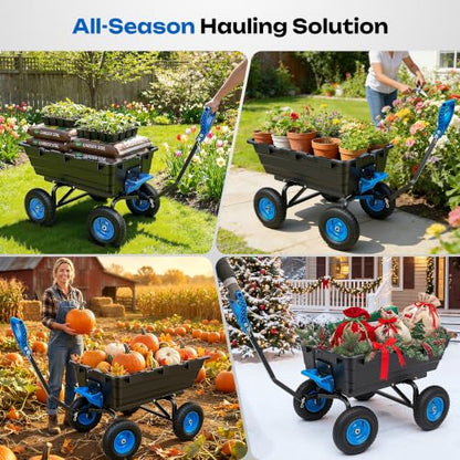 Autodaya Garden Dump Cart, Heavy Duty 1400LBS Wheelbarrow Wagon with Hitch - color: 1400|black+blue