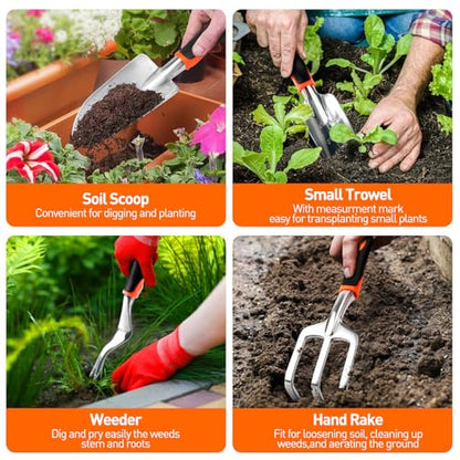 APSARAS USA Gardening Tool Set,Stainless Steel Heavy Duty Gardening Tools, Garden Tool Set with Non-Slip Rubber Grip,600D Oxford Cloth Storage Tote Bag, Perfect Garden Tools Gifts for Father - style: Stainless Steel Heavy Duty