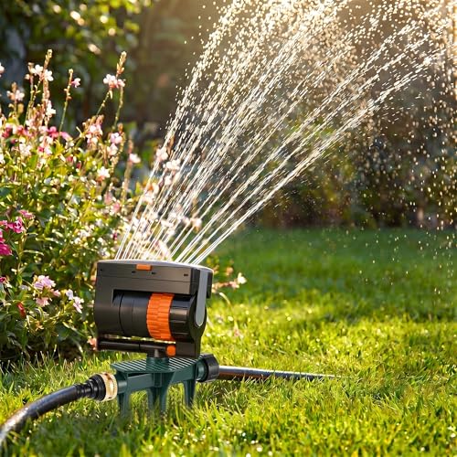 4 Way Adjustable Mini Turbo Oscillating Lawn Sprinkler(Triangular Base) - style: Metal Spike Base